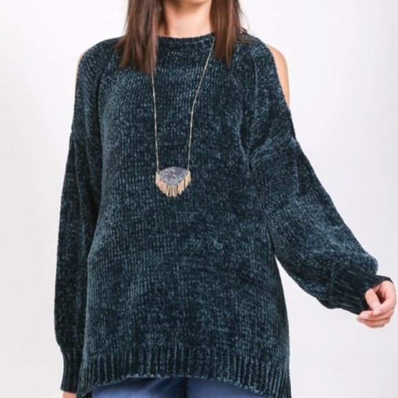 MODA ME COUTURE Sweaters - LIZI Chenille Cold Shoulder Sweater